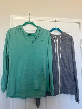 Puma Mint Green V-Neck Hooded Pullover & Gray Zip Hoodie Pair